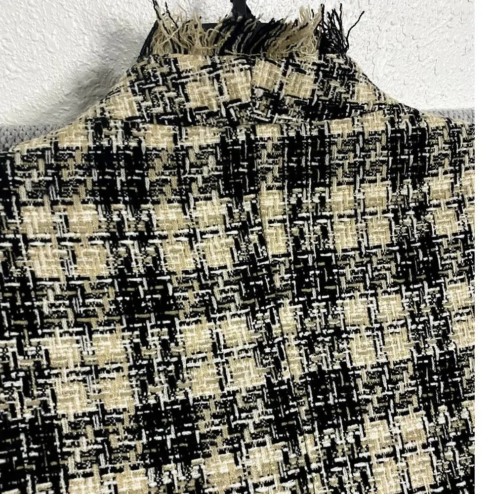 Nicole Studio Blazer Womens‎ 18 Cream/Black Plaid Tweed Fringe Boho Party